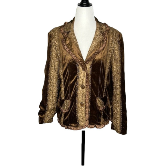 RED Coral Crushed Velvet and Lace Button Up Blazer - Picture 1 of 12